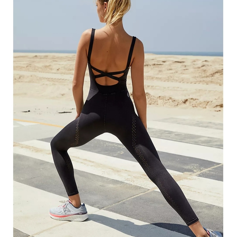 Free People Fp Movement Good Karma Onesie washed black XS/S activewear workout